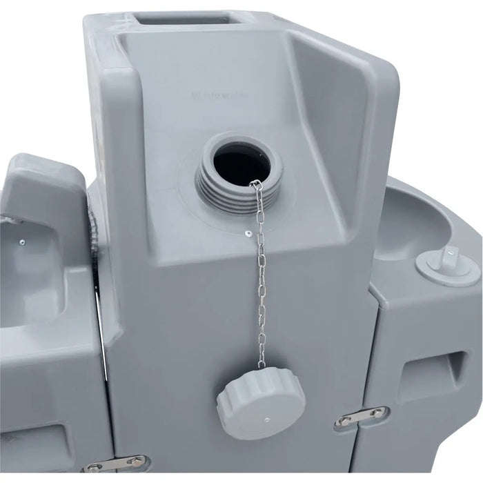 TMG-FMW20 Portable Handwash Station with dual 17 Gallon fresh water tanks and a 35 Gallon waste tank, designed for 2-person use in high-traffic environments, offering convenience, hygiene, and easy transport.