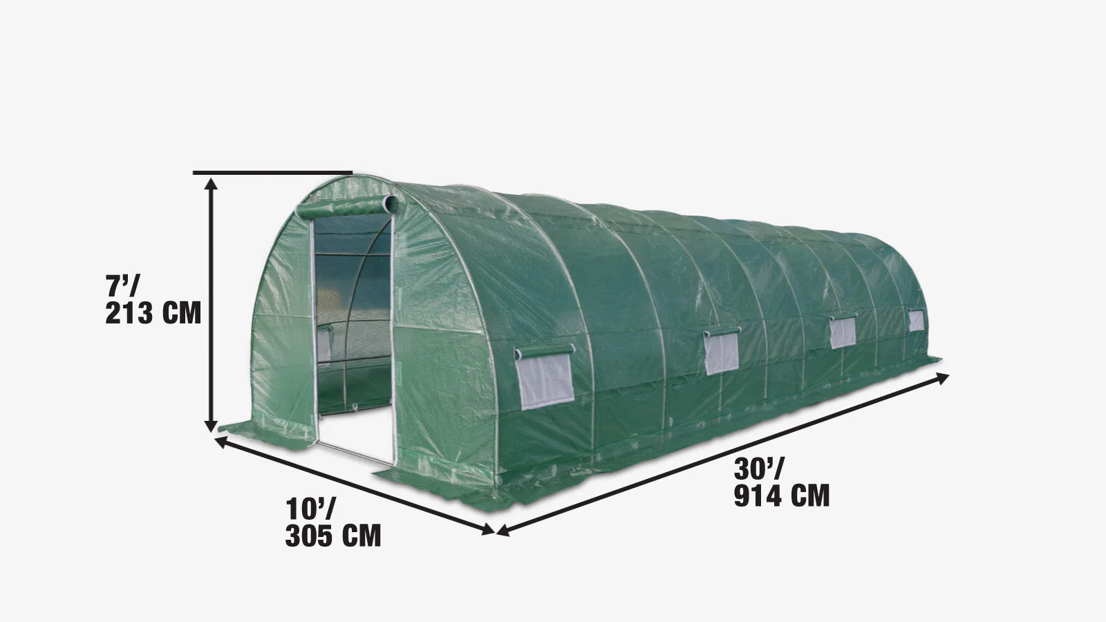 10' x 30' tunnelikasvihuoneen kasvatusteltta ripstop-kansilla, kylmärunko, rullattavat verkkoikkunat, pyöreä katto, TMG-GH1030R-specifications-image