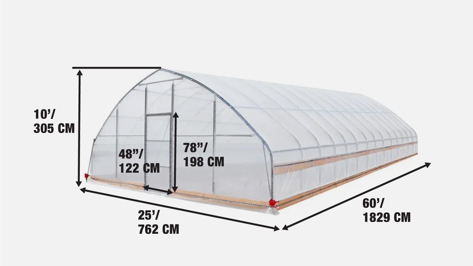 25' x 60' tunnelikasvihuonekasviteltta, jossa 6 mm:n kirkas EVA-muovikalvo, kylmärunko, käsikammella rullattavat sivut, huippukatto, TMG-GH2560-specifications-image