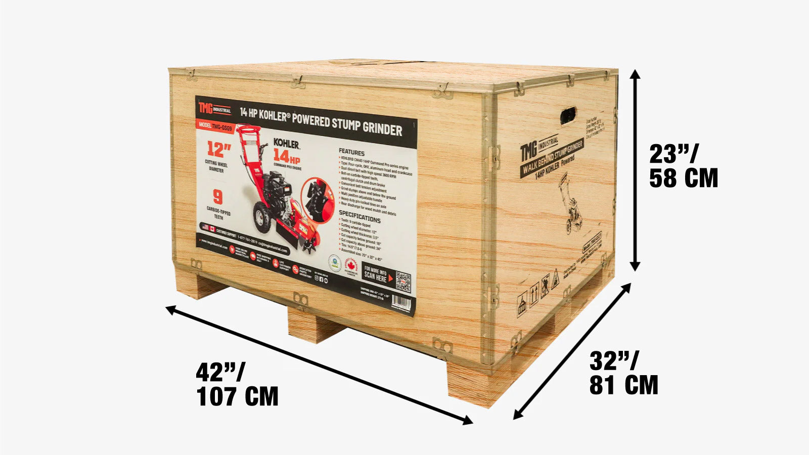 Käveltävä Kohler-sähkökäyttöinen kantojyrsin, 9 kovametallihammasta, 24