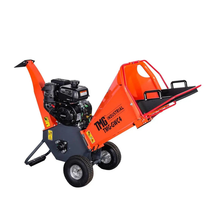 TMG Industrial 4" Wood Chipper Powered by 7 HP Kohler Command Pro Series Engine, 6'' Reversible Blades, Dual Belt Drive, TMG-GWC4
