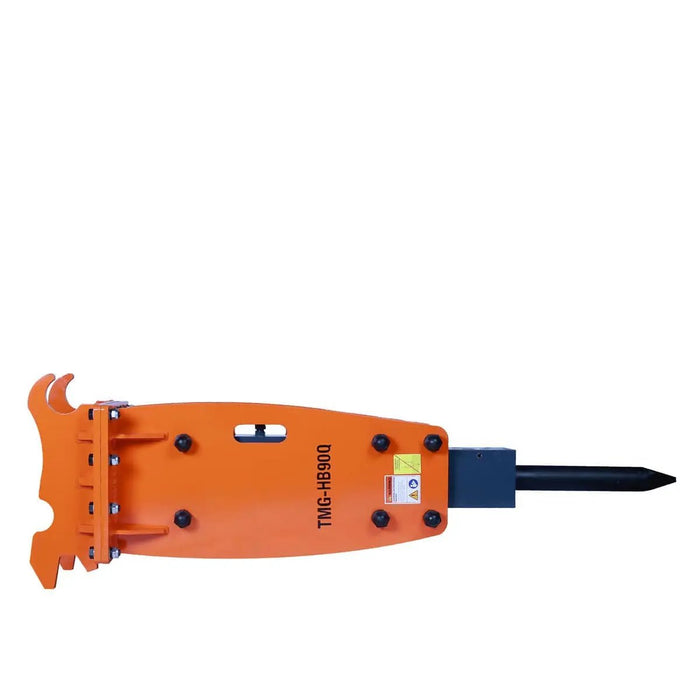 TMG Industrial 6-9 Ton Excavator/Backhoe Hydraulic Breaker, Quick Change (Q/C) Lugging, 3” Moil Point Chisel, 785 J Impact Energy, TMG-HB90Q