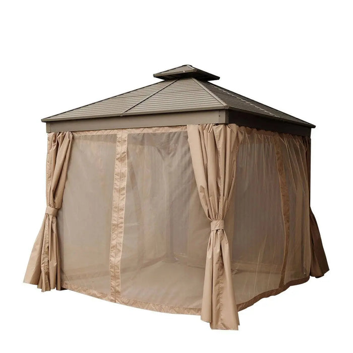 TMG Industrial 10’ x 10’ Hardtop, Double Tier Steel Roof Patio Gazebo, Mosquito Nets & Curtains Included, TMG-LGZ11