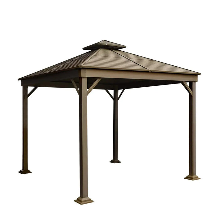 TMG Industrial 10’ x 10’ Hardtop, Double Tier Steel Roof Patio Gazebo, Mosquito Nets & Curtains Included, TMG-LGZ11