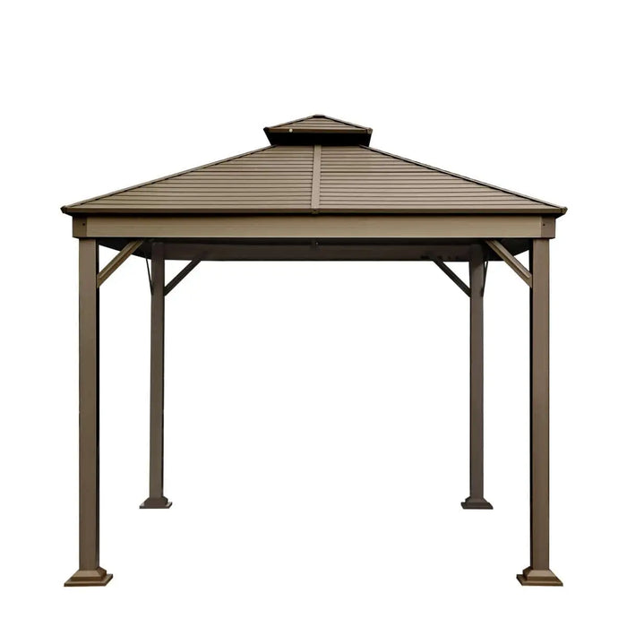 TMG Industrial 10’ x 10’ Hardtop, Double Tier Steel Roof Patio Gazebo, Mosquito Nets & Curtains Included, TMG-LGZ11