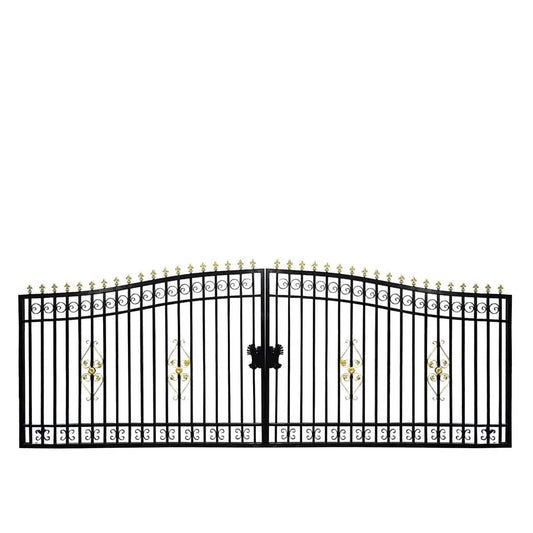 TMG Industrial 110-ft Bi-Parting Ornamental Wrought Iron Gate & Fence Panels Combo Pack, All Steel, Powder Coated, TMG-MG110P