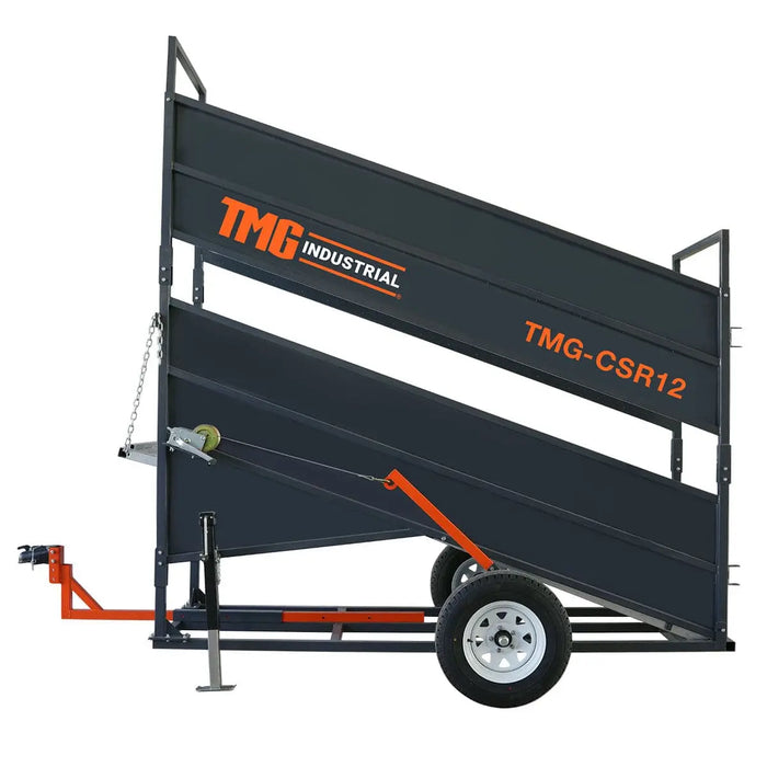 TMG Industrial 12’ Portable Cattle Loading Ramp, 2600-lb Chassis Capacity, 10,000 lb Hitch Capacity, Rib-Checkered Floor, TMG-CSR12