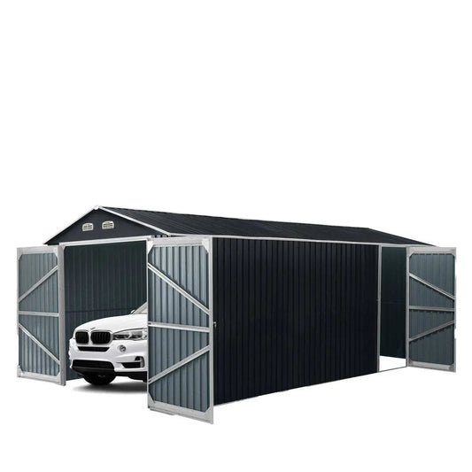 TMG Industrial 13’ x 20’ Metal Garage Shed with Double Front Doors, 7’9” Peak Height, Side Entry Door, 240 Sq-Ft Floor Space, TMG-MS1320A