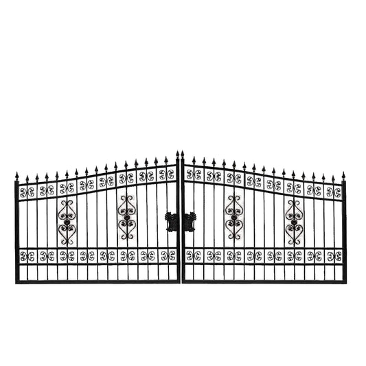 TMG Industrial 16-ft Bi-Parting Deluxe Wrought Iron Ornamental Gate, 100% Solid Forged Steel, Powder Coated, TMG-MG16