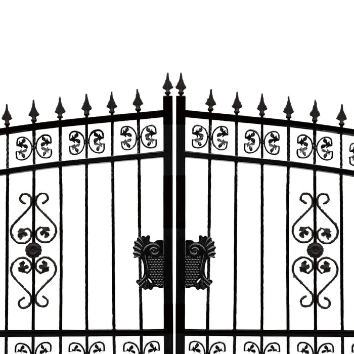 TMG Industrial 16-ft Bi-Parting Deluxe Wrought Iron Ornamental Gate, 100% Solid Forged Steel, Powder Coated, TMG-MG16
