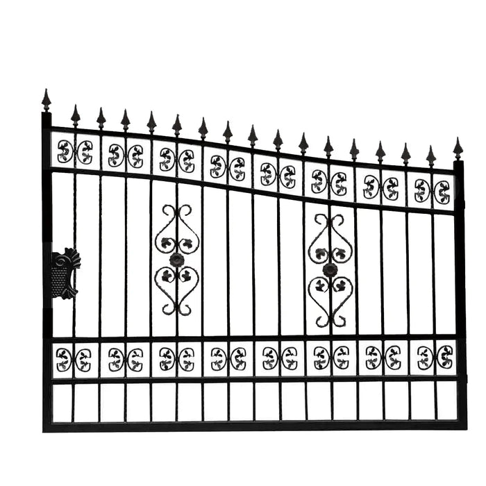 TMG Industrial 16-ft Bi-Parting Deluxe Wrought Iron Ornamental Gate, 100% Solid Forged Steel, Powder Coated, TMG-MG16