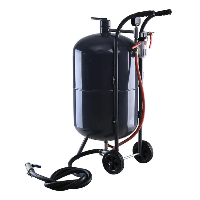 TMG Industrial 20 Gallon Portable Sandblaster, 125 PSI, 25 CFM, 8’ Hose, 5” Rubber Wheels, Filling Funnel, TMG-ABT20