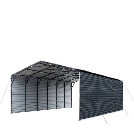 TMG Industrial 20’ x 30’ Metal Shed Carport, 10’ Enclosed Sidewalls, 600 Sq-Ft, 27 GA Corrugated Panels, TMG-MSC2030F