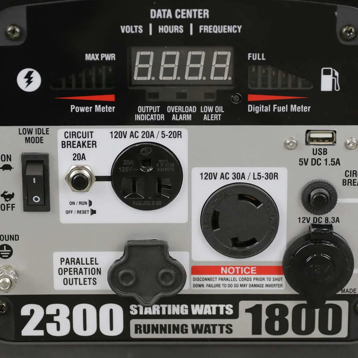 TMG Industrial 2300 Watt Digital Inverter Gasoline Generator, 79 cc OHV Engine, 6.5 Hour Run Time, 120/240 VAC, Telescopic Pull Handle, Parallel Cable Kit, TMG-2300GI