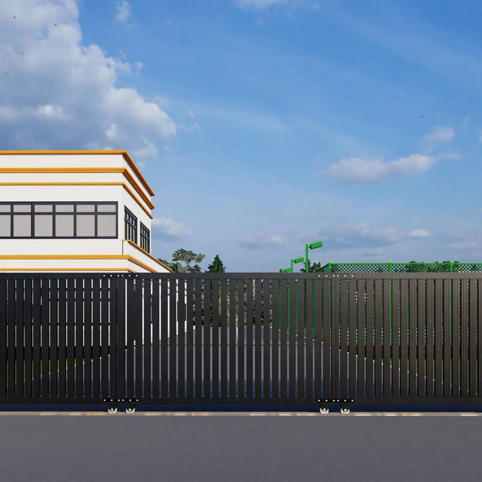 TMG Industrial 25-ft Driveway Privacy Sliding Wrought Iron Gate, Fully Welded Structure & Panels, In-Ground Rail Track, TMG-MGS25