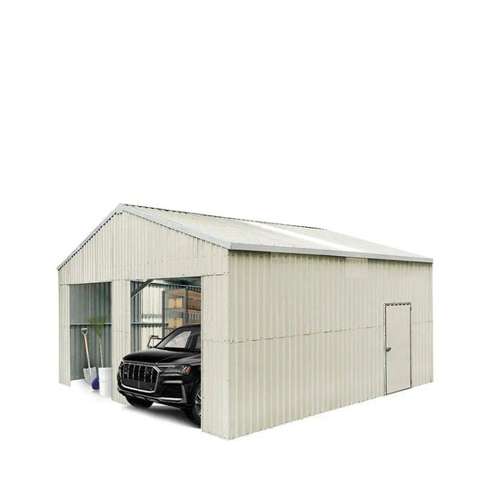 TMG Industrial 25’ x 25’ Double Garage Metal Barn Shed with Side Entry Door, 625 Sq-Ft Floor Space, 9’8” Eave Height, 27 GA Metal, Skylights, 3/12 Roof Pitch, TMG-MS2525 (Discontinued)