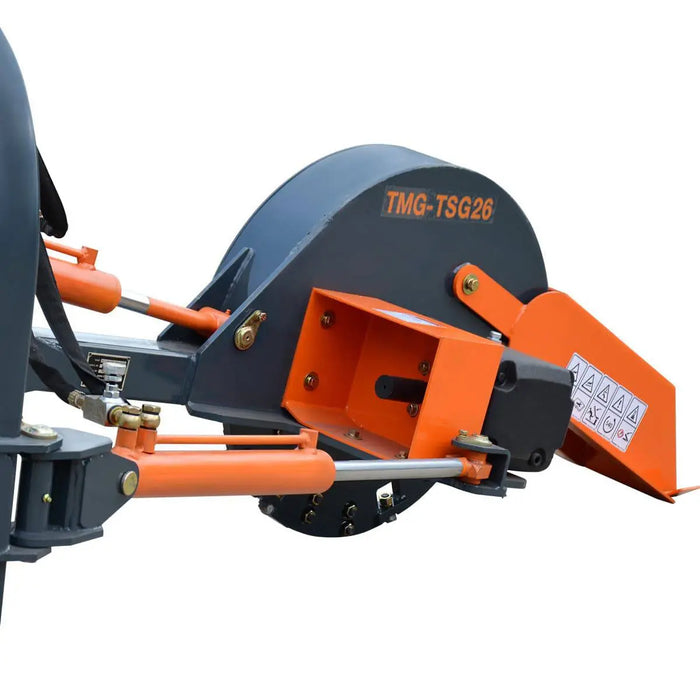 TMG Industrial 26” 3-Point Hitch Stump Grinder, Category 1 & 2 Hookup, Driveline Shaft Included, 30-50 HP Tractor, TMG-TSG26 (Discontinued)