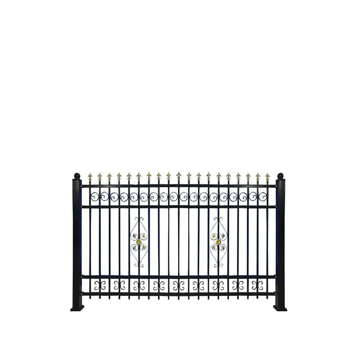TMG Industrial 265-ft Bi-Parting Ornamental Wrought Iron Gate & Fence Panels Combo Pack, All Steel, Powder Coated, TMG-MG265P