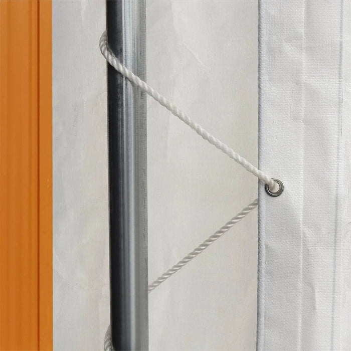 30' x 20' kaksoisristikkorakenteinen konttisuoja, jossa on kestävä 17 unssin PVC-katos, suljettu päätyseinä ja alaslaskettava etuseinä, TMG-DT3020CF