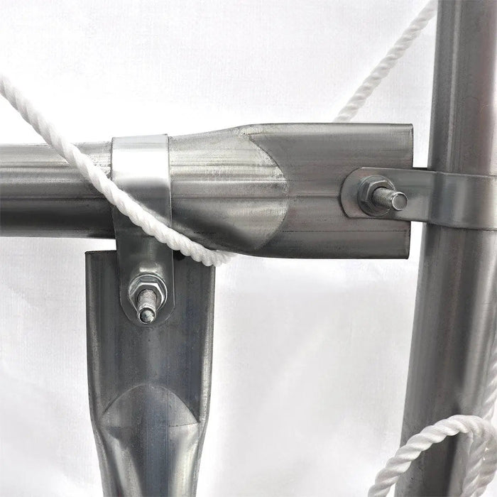 30' x 20' kaksoisristikkorakenteinen konttisuoja, jossa on kestävä 17 unssin PVC-katos, suljettu päätyseinä ja alaslaskettava etuseinä, TMG-DT3020CF