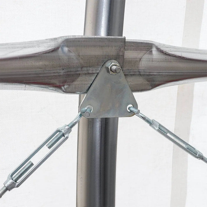 30' x 20' kaksoisristikkorakenteinen konttisuoja, jossa on kestävä 17 unssin PVC-katos, suljettu päätyseinä ja alaslaskettava etuseinä, TMG-DT3020CF