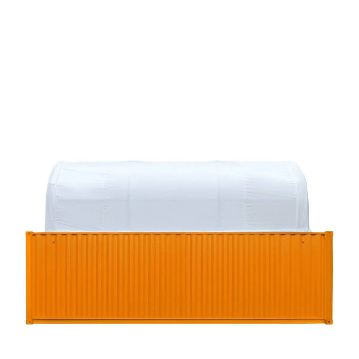 30' x 20' kaksoisristikkorakenteinen konttisuoja, jossa on kestävä 17 unssin PVC-katos, suljettu päätyseinä ja alaslaskettava etuseinä, TMG-DT3020CF