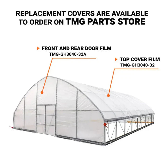 30' x 40' Commercial Tunnel Greenhouse with 6 Mil Clear Poly Covers and Roll-Up Sides TMG-GH3040-V2 (Previously GH3040) TMG Industrial CA