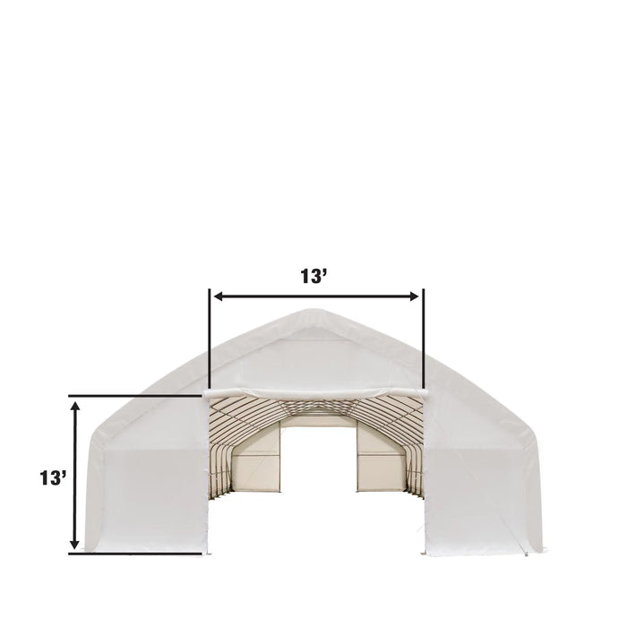 TMG Industrial 30' x 70' Straight Wall Peak Ceiling Storage Shelter with Heavy Duty 17 oz PVC Cover & Drive Through Doors, TMG-ST3070V