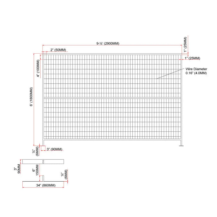 TMG Industrial 6’ x 10’ Temporary Construction Fence Panel w/Top Clips & Base Feet, Premium PVC Coating, TMG-FMC29