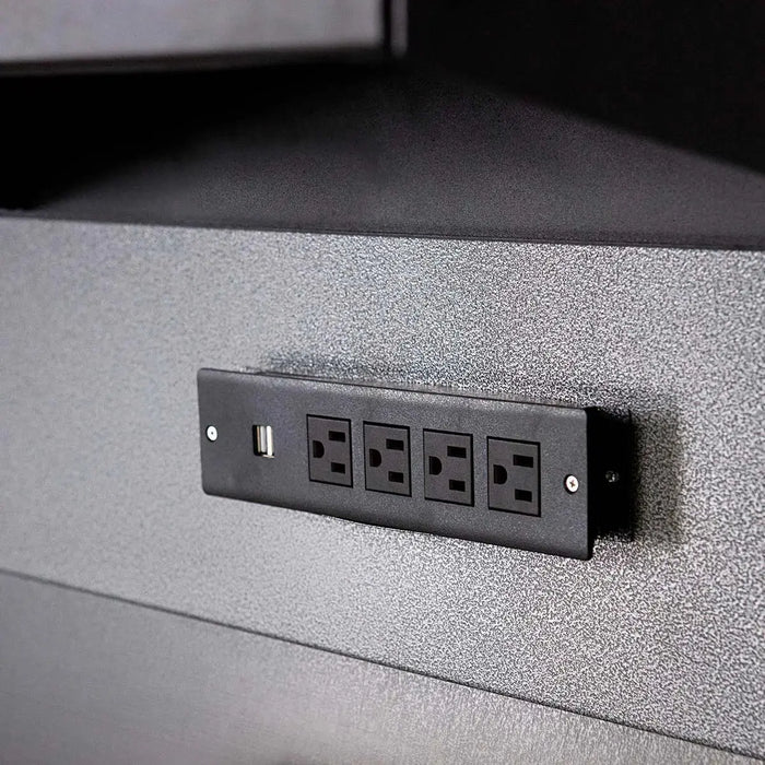 TMG Industrial 7’ Extreme Duty Steel Garage Workbench w/Pegboards, Adjustable Shelving, Power Outlets, USB Port, Magnetic Motion LED Lamps, TMG-WBC07-W