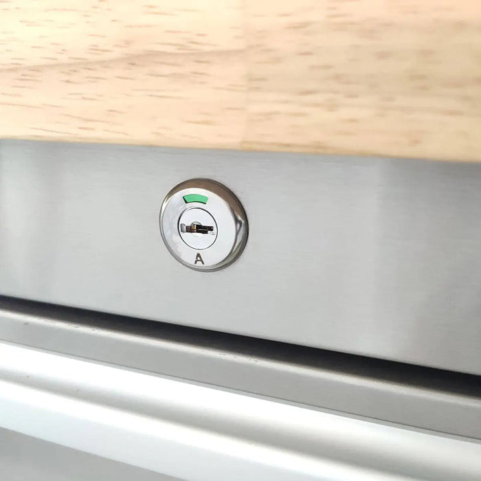 TMG Industrial 72” Stainless Steel Rolling Workbench, Rubberwood Tabletop, 15 Lockable Drawers, Locking Wheels, TMG-WB7215S