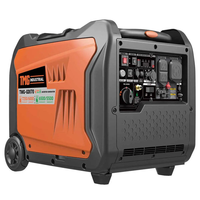 TMG Industrial 7250 Watt Digital Inverter Hybrid Portable Generator, Dual Fuel Capability (Gas/LPG), 6.5hrs 50% Load Run Time, CETL, ETL Certified For Canada/US, EPA Emissions Compliance, TMG-GDI70