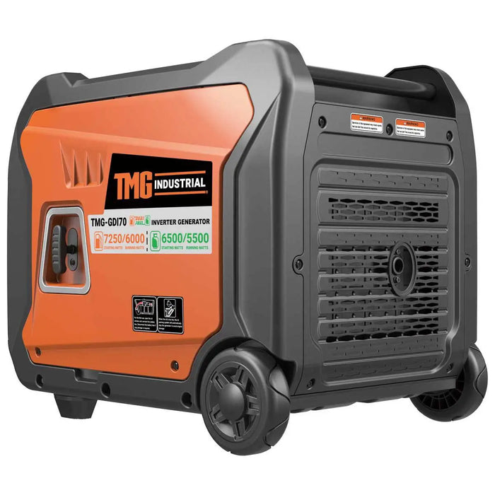 TMG Industrial 7250 Watt Digital Inverter Hybrid Portable Generator, Dual Fuel Capability (Gas/LPG), 6.5hrs 50% Load Run Time, CETL, ETL Certified For Canada/US, EPA Emissions Compliance, TMG-GDI70