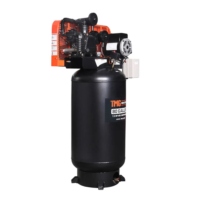 TMG Industrial 80 Gallon 7.5 HP Stationary Electric Air Compressor, 6 Min Fill Time, 230V Induction Motor, Vertical Tank, TMG-ACE85