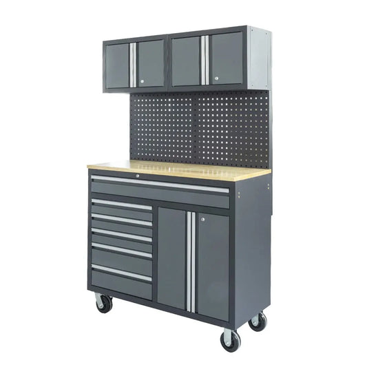 TMG Industrial Pro Series 48” 6-Drawer Workbench Cabinet Combo with Pegboard, 1” Wood Benchtop, TMG-WBC48