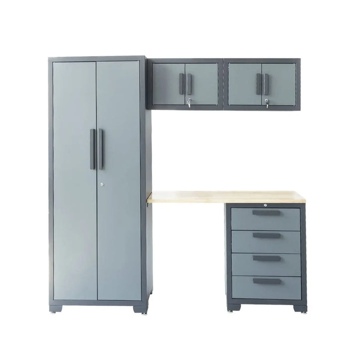 TMG Industrial Pro Series 5-Piece Garage Cabinet Combo, 1 Locker + 2 Overhead Cabinets + 4-Drawer Cabinet, 3 Shelves Per Locker, TMG-GCC05