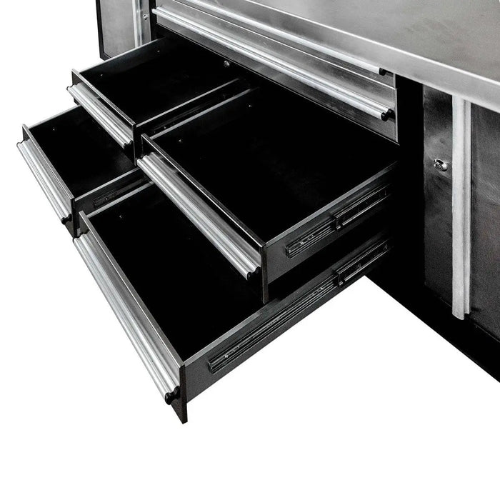 TMG Industrial Pro Series 7’ Stainless Steel Workbench, 7 Lockable Drawers, 2 Storage Cabinets, All-in-One Welded Frame, TMG-WB707S (Previously TMG-WB85S)
