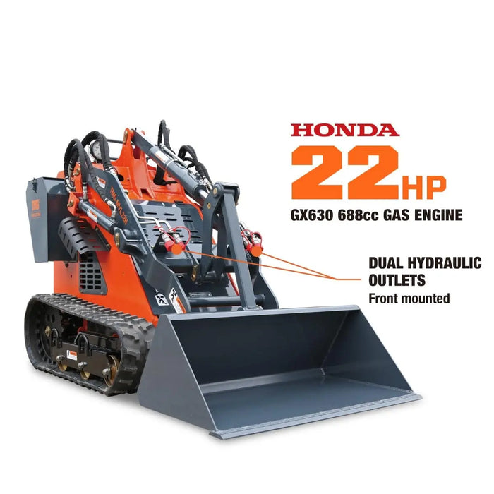 TMG Industrial Stand-On Mini Track Loader, 22 HP Honda Engine, Eaton Hydraulic Motor, Permco Hydraulic Pump, Italian Hydro Control Valve, Joystick Controls, 750 lb Load Capacity, Smooth Bucket Included, TMG-MVL22H