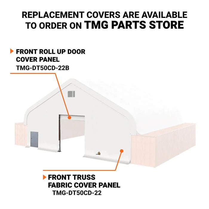 TMG Industrial The Pro Series Front Wall Kit TMG-DT50CD for the Dual Truss Container Shelter (TMG-DT5040CF) is no longer available for purchase online. The replacement SKU is TMG-DT50FW8V.