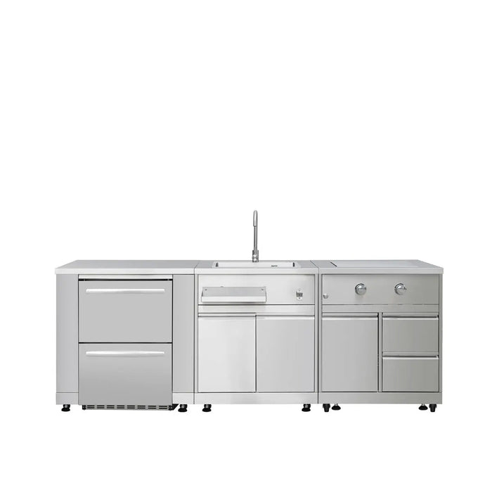 TMG Living Kitchen Pro Series 7-Piece Stainless Steel Modular Outdoor Kitchen Suite Set, 35” Refrigerator Cabinet, 32” BBQ, 4-Burner Gas Grill, Sink, Side Burner, Corner Cabinet, Pizza Oven, TMG-LKS12