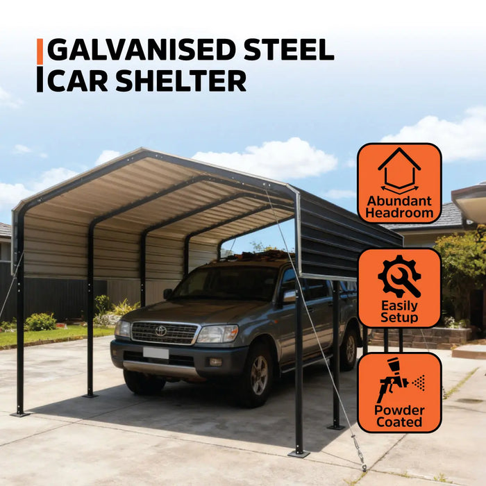 3.6 x 6 m Metal Shed Carport with 2.4 m Open Sidewalls, 2.9 m Peak Height, TMG-MSC1220 TMG Industrial