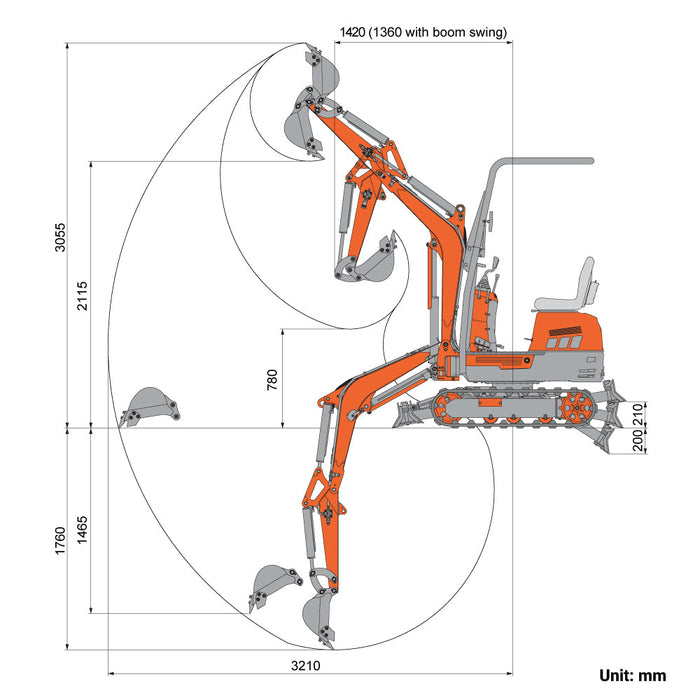 1000 kg Mini Compact Excavator, 420cc/14 HP Gas Engine, 350 mm Bucket Width, 1254 kg Digging Force, TMG-MVE07 TMG Industrial CA