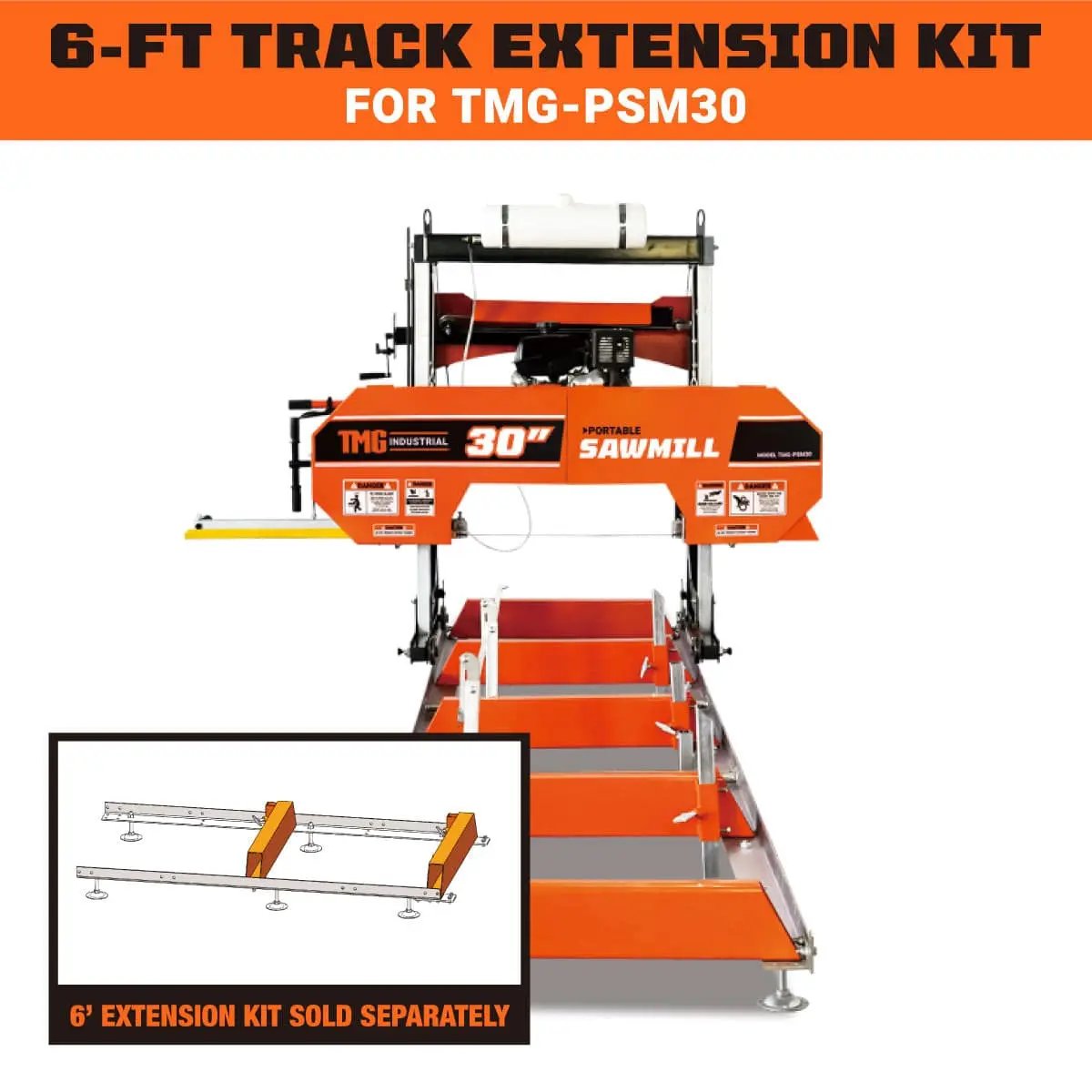 TMG PSM30 Sawmill Track Extension Kit, 1830 mm (6 ft), TMG-PSM30-6EX ...