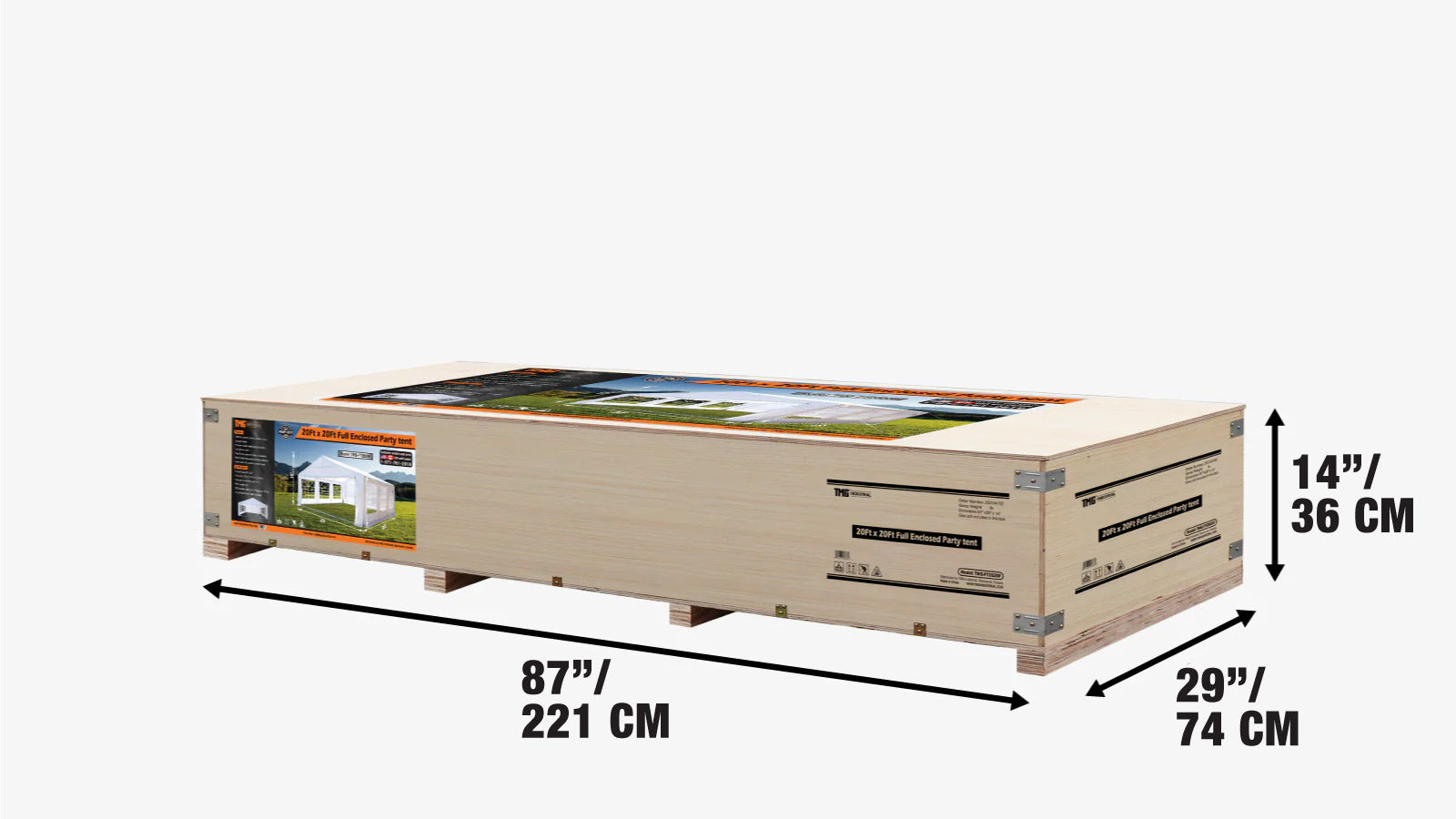 20' x 20' kestävä ulkojuhlateltta irrotettavilla sivuseinillä ja rullaovilla, PE-pressu, 6'6