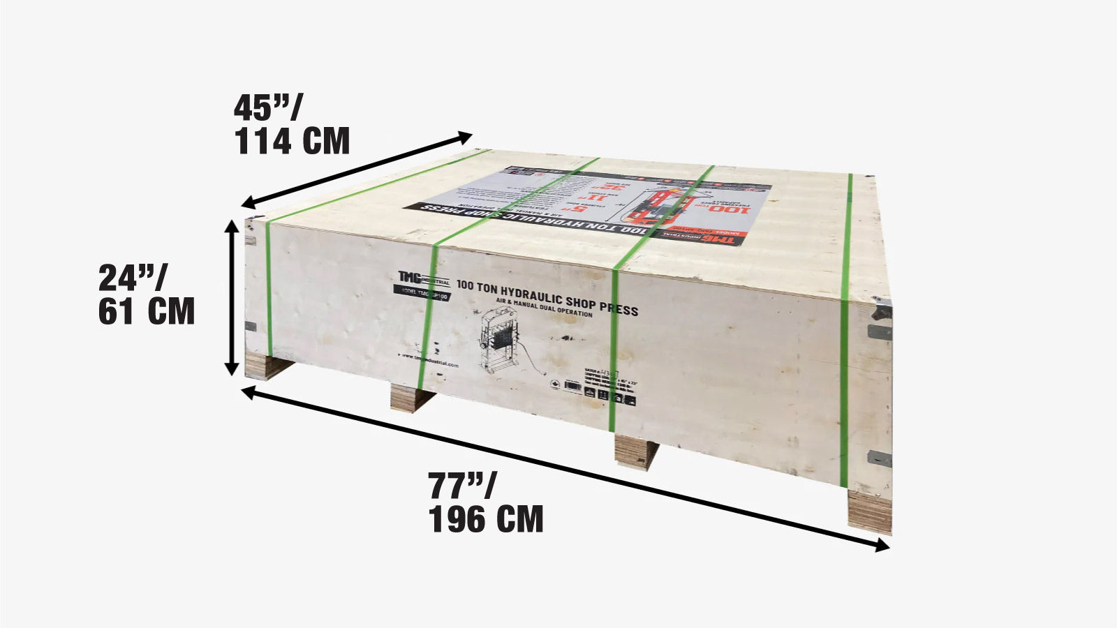 100 tonnin kapasiteetin hydraulinen konepajapuristin, raskaaseen käyttöön, suojaverkko, täyshitsattu H-runko, paineilma- ja manuaalinen kaksoiskäyttö, TMG-SP100-shipping-info-image