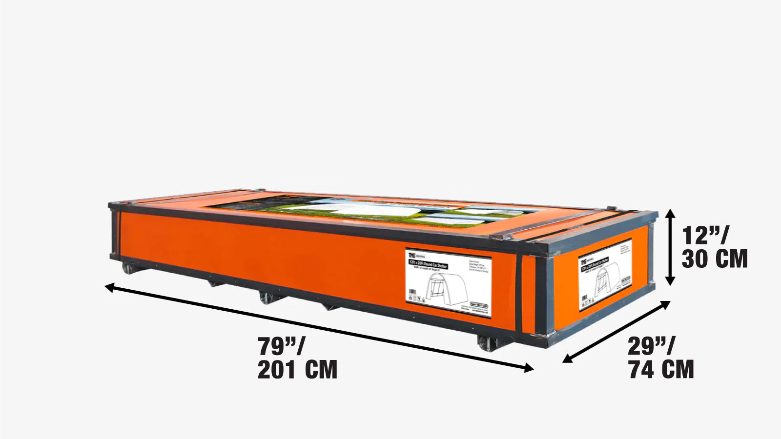 12' x 20' autokatos pyöristetyllä katolla ja kestävällä 11 OZ PE-kangaspeitteellä, galvanoitu teräsrunko, kangaspäällysteinen etuluukku, TMG-ST1220R-shipping-info-image