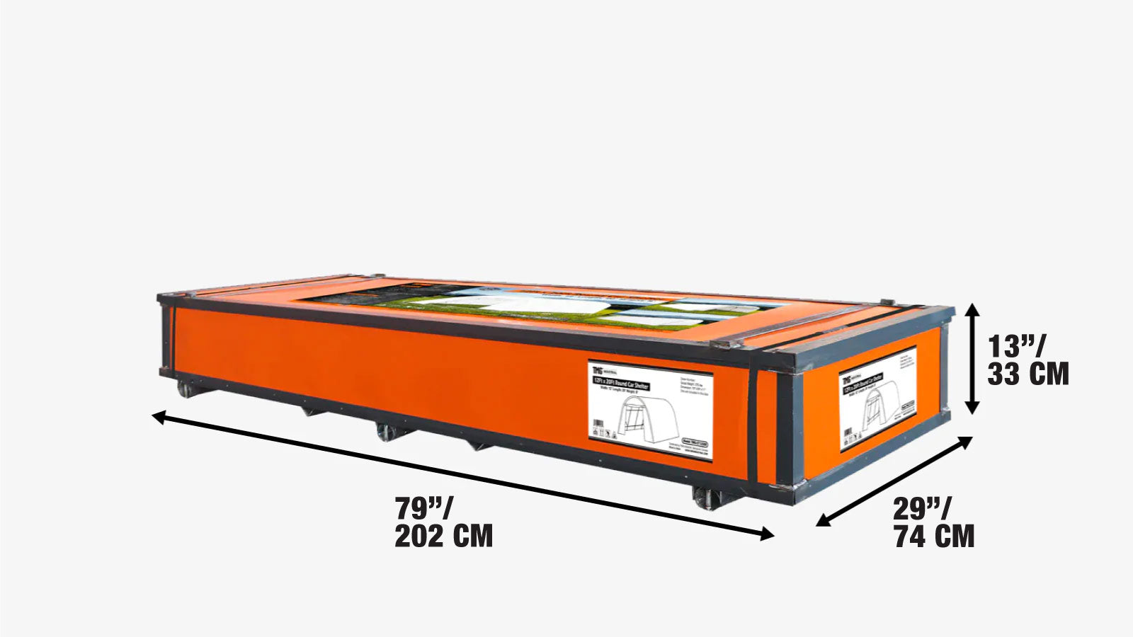 12' x 30' autokatos pyöristetyllä katolla ja kestävällä 11 OZ PE-kangaskatolla, galvanoitu teräsrunko, kangaspäällysteinen etuovi, TMG-ST1230R-shipping-info-image