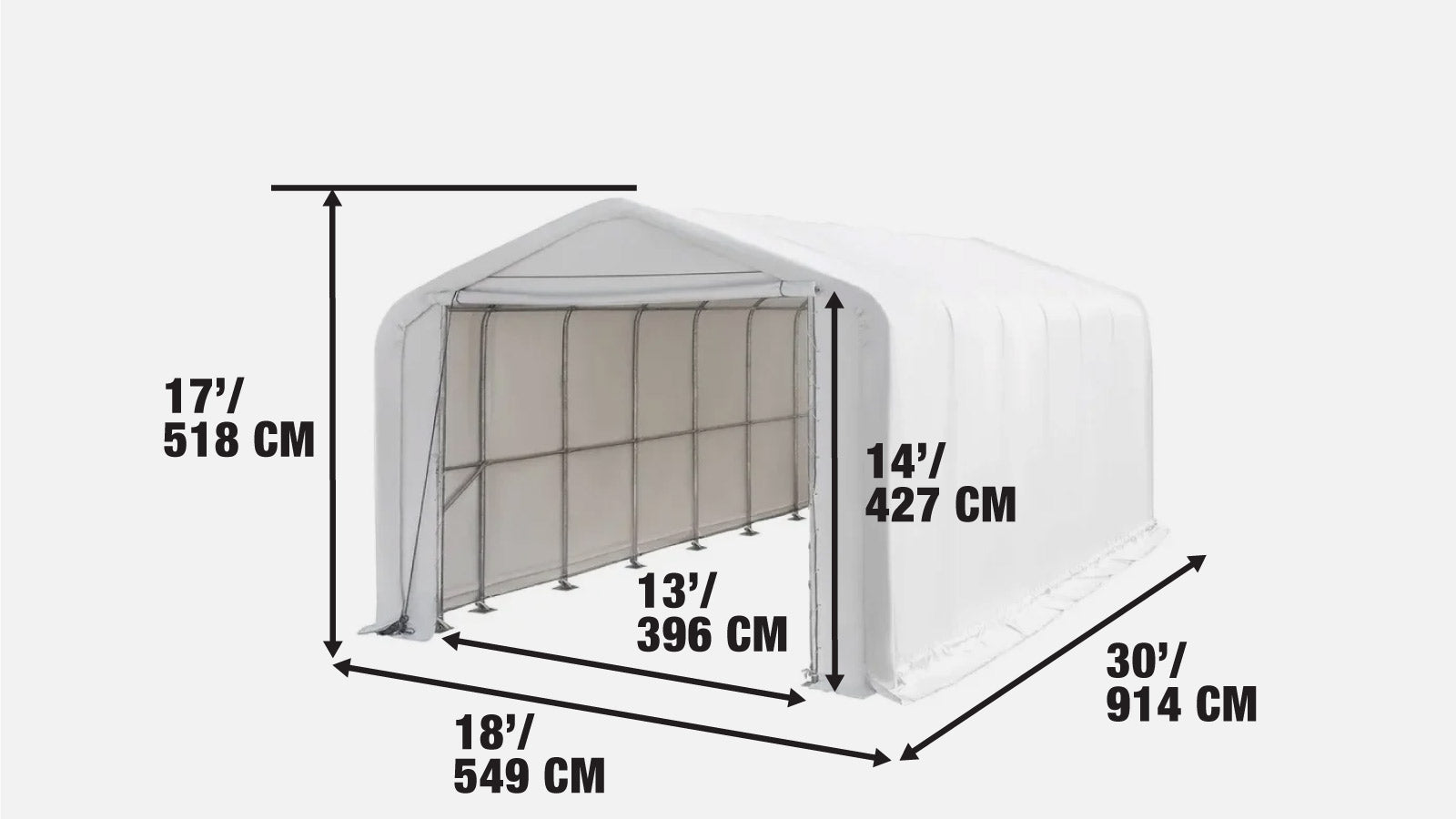 5.5 x 9m RV/Motorhome Storage Shelter with Heavy-Duty 570 gsm PVC Fabric Cover, TMG-ST1830-specifications-image
