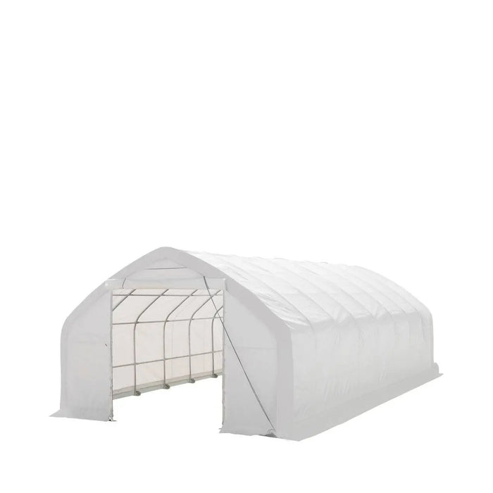 TMG Industrial 20' x 40' Straight Wall Peak Ceiling Storage Shelter with Heavy Duty 17 oz PVC Cover & Drive Through Door, TMG-ST2041V (Previously ST2040V)