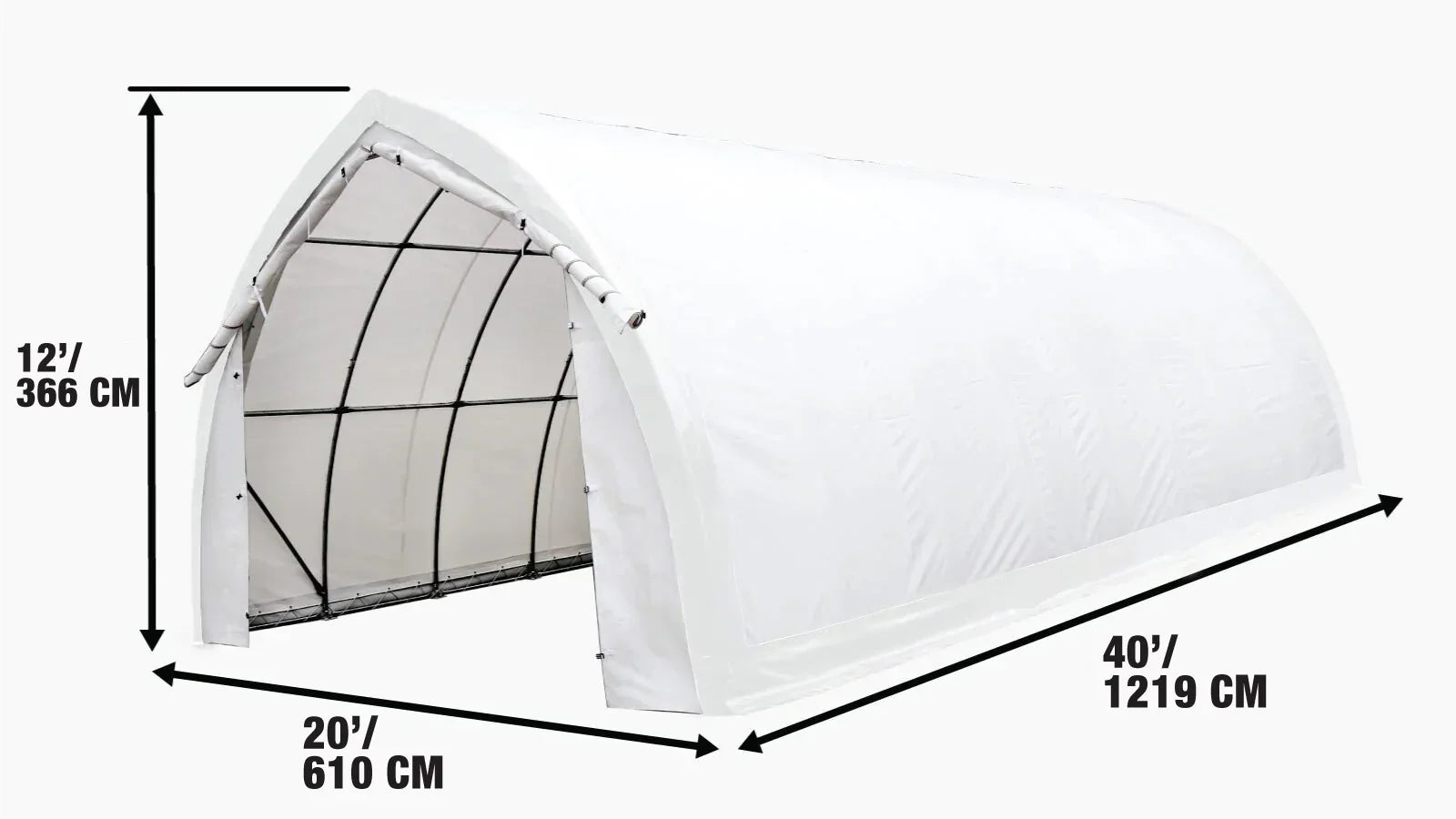 20' x 40' holviseinäinen huippukattoinen varastohalli, jossa on kestävä 17 oz:n PVC-kansi ja läpiajo-ovet, TMG-ST2041PV (aiemmin (ST2040PV))-specifications-image